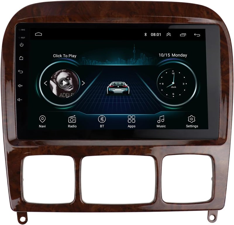 DKMUS Double Din and 9 Inches Radio Dash Kit Compatible with Mercedes Benz S Class W220 1998-2005 Stereo Installation Mount Trim Bezel (Wooden Color) - Image 2